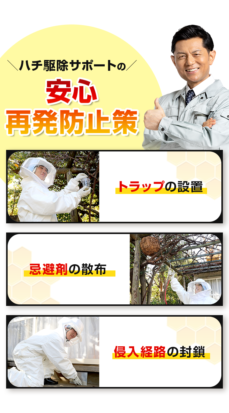 ＼ハチ駆除サポートの／安心再発防止策